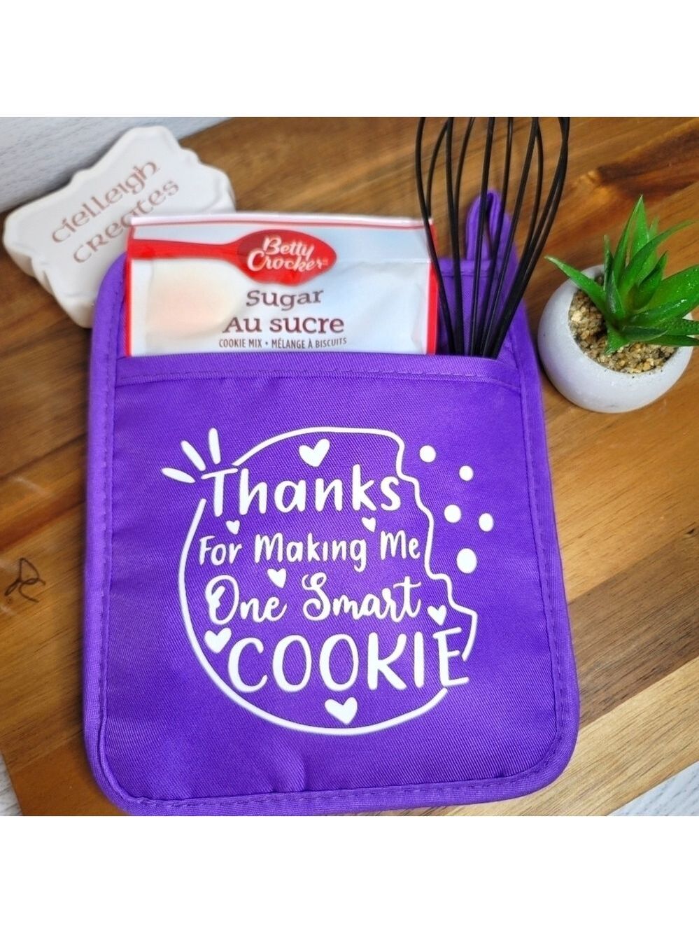 Teacher Gifts - Personalized Oven Mitt With Cookie Mix And Whisk